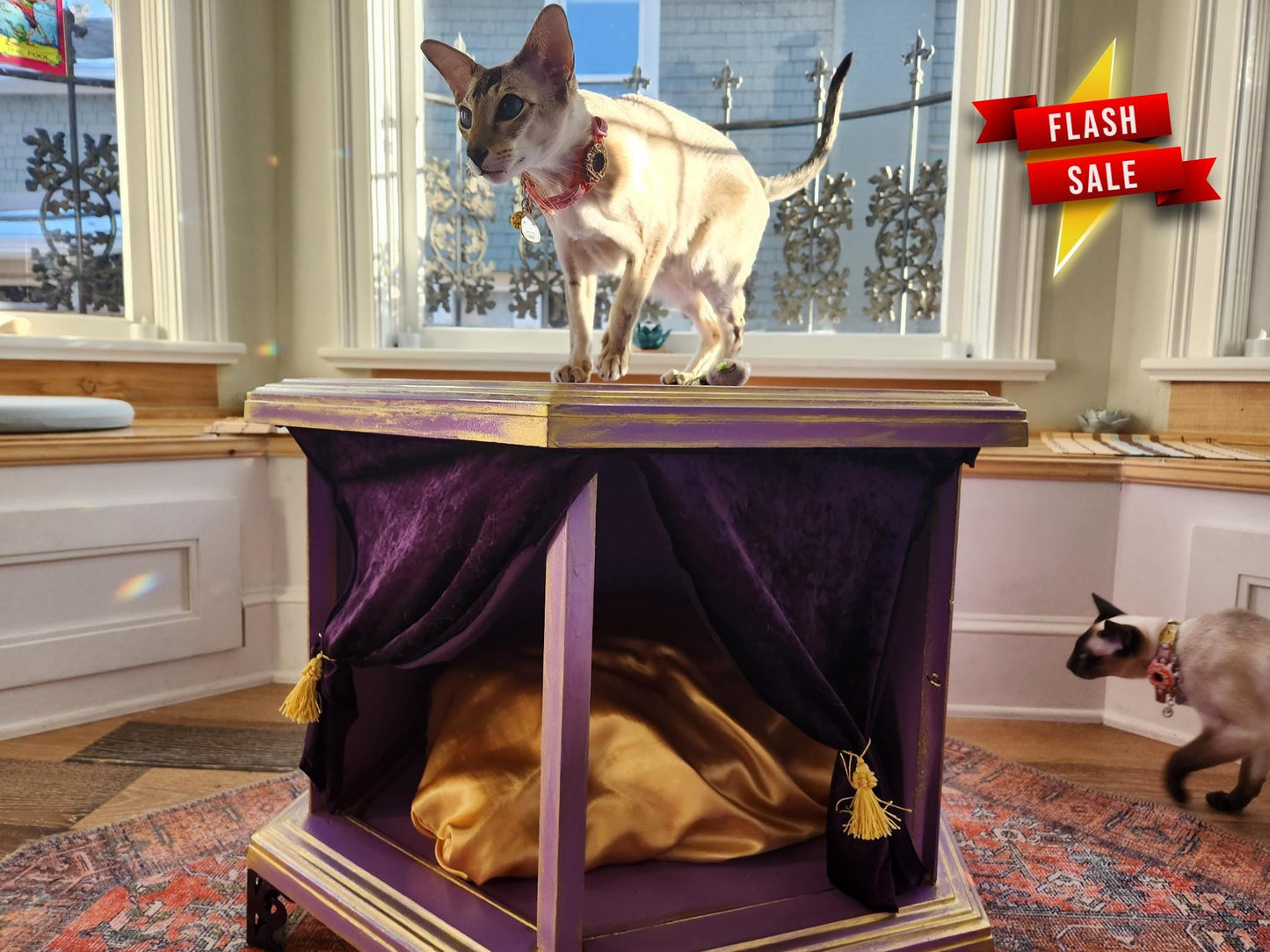 Custom Order Option: Witchy Cat Bed, Cat House, Cat Gifts, Pet Crate, Pet Kennel, End Table, Vintage 70's Hexagon Shape, Cat Lover Gift