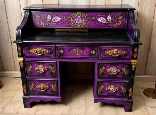 Custom Order Option: Antique Rolltop Writer's Desk Retro Vintage Crystal Healing Chakra Charging Gridding Stones Art Home Study Office Decor