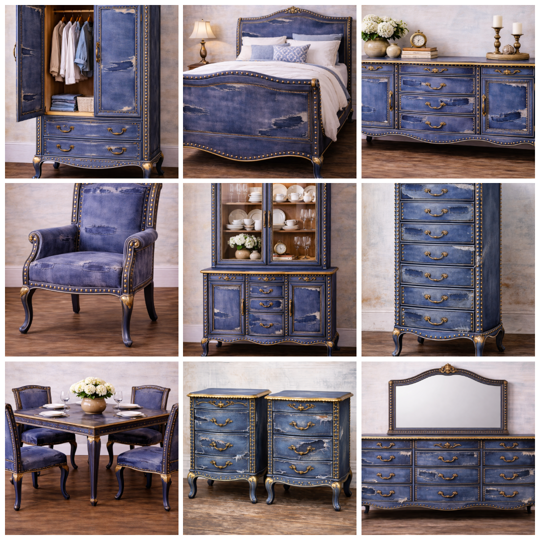 Custom Order Option: Upcycled Antique Rolltop Writer's Desk Torn Denim Retro Home Office Décor