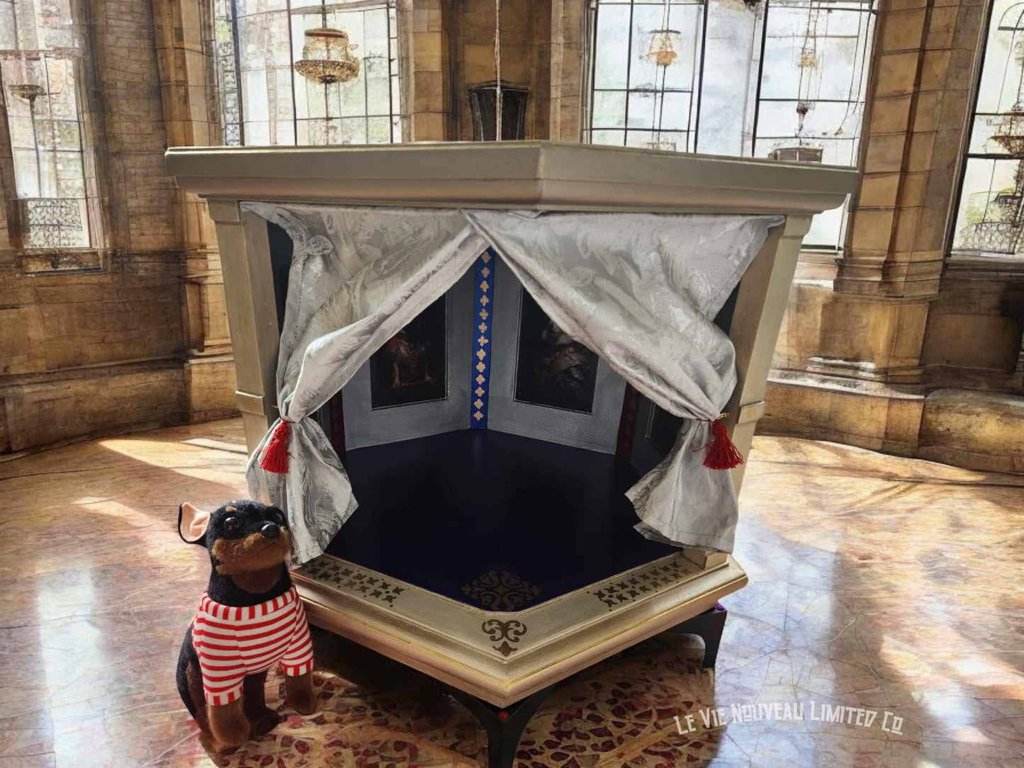Yorkie Dog Bed Vintage Thomasville 70s Solid Wood Hexagon End Table & Dog Kennel Crate, Dog Lover Gift, Unique small Dog Pet Furniture