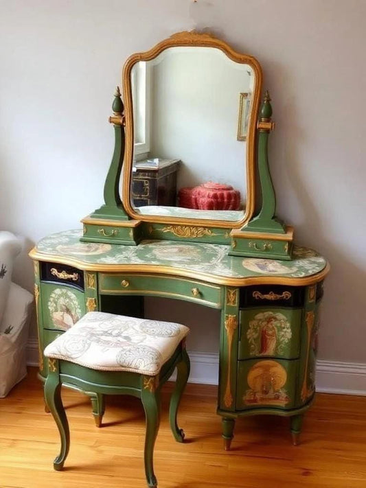 Custom Order Option: Upcycled Antique Retro Art Nouveau Art Deco Vanity Mirror Vintage Home Salon Decor Dressing Table Boudoir Furniture