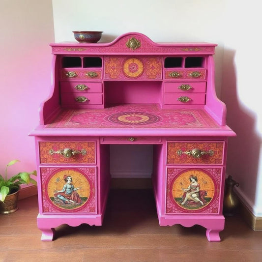 Custom Order Option: Antique Rolltop Writer's Desk Astrology Natal Chart Reader Retro Receptionist Art Vintage Home Study Office Decor