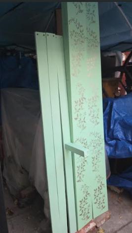 Custom Order Option: Alternative Version Antique French Style Mint Leaves-Themed Art Upcycled Vintage Bedroom Furniture- Bedframe Set