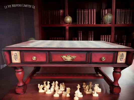 Custom Order Option: Queen of Hearts Dark Academia Decor End-Side Coffee Table, Vintage Solid Wood Handmade Home Decor