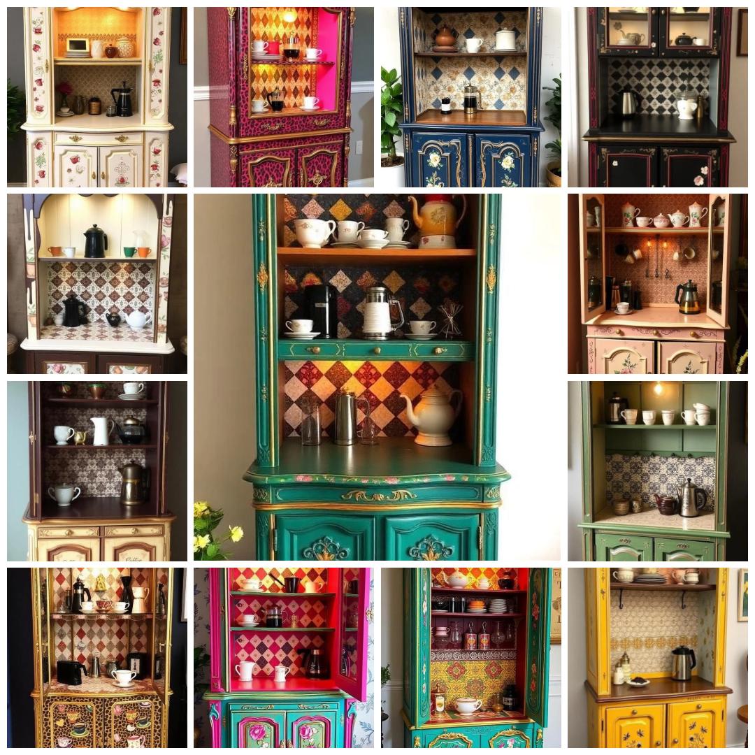 Custom Order Option: Antique Upcycled Armoire Coffee Hutch Tea Nook Beverage Bar Java Station Storage Dining Room Cabinet - Yellow