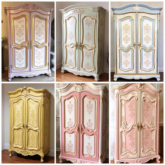 Custom Order Option: Upcycled Antique French Rococo Regency Core Pastels-Themed Vintage Bedroom Furniture Set- Wardrobe Armoire Home Decor