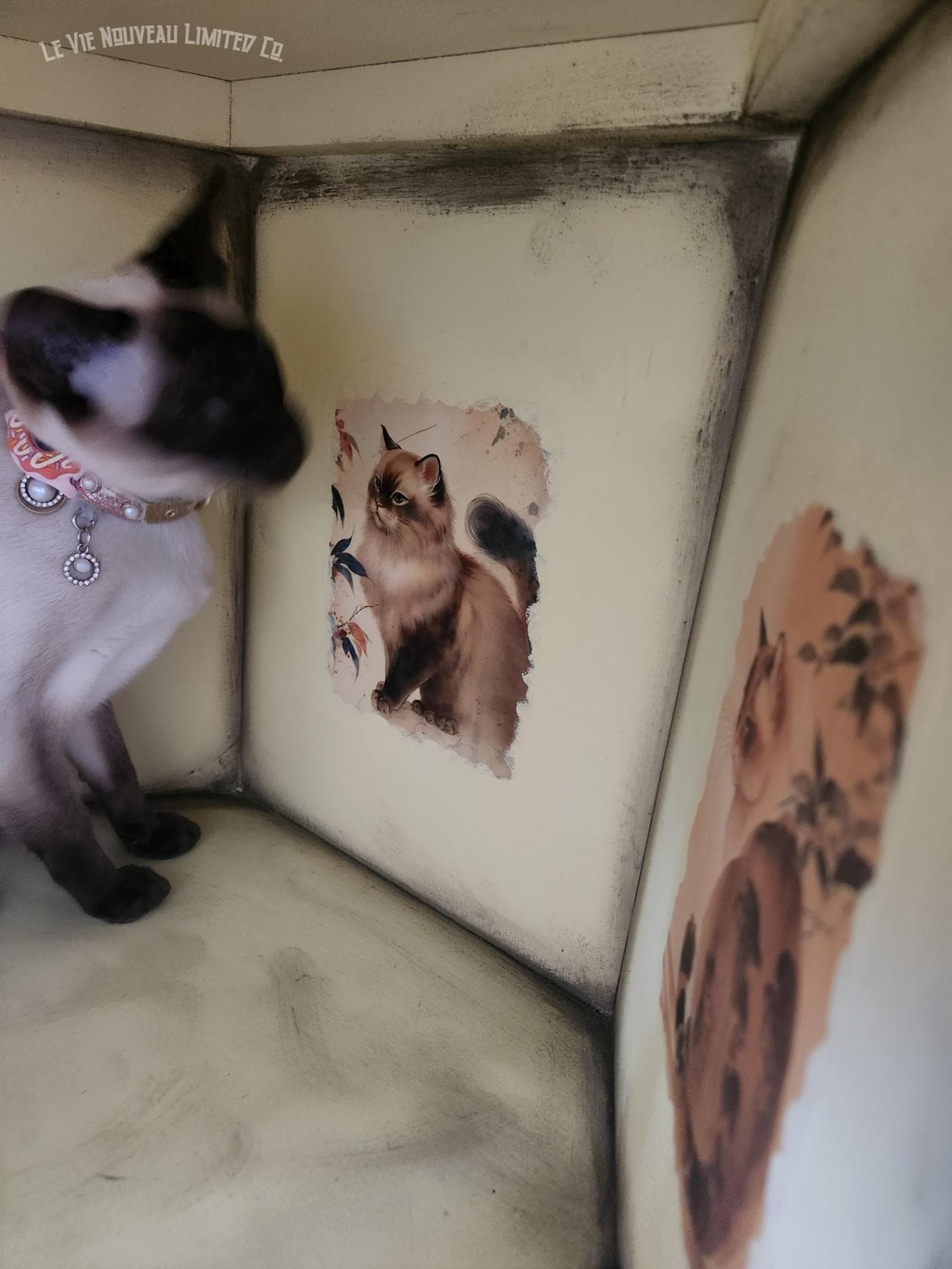 Custom Order Option: Beautiful Siamese Cat Bed, Cat House, Pet Crate, Cat Lover Gift, End Table, Vintage 70s Hexagon Japanese Art Retro