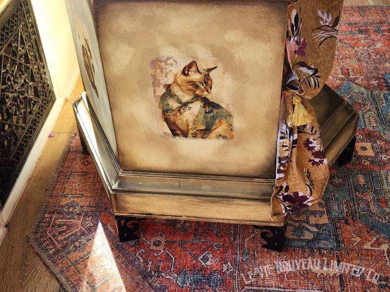 Custom Order Option: Beautiful Siamese Cat Bed, Cat House, Pet Crate, Cat Lover Gift, End Table, Vintage 70s Hexagon Japanese Art Retro