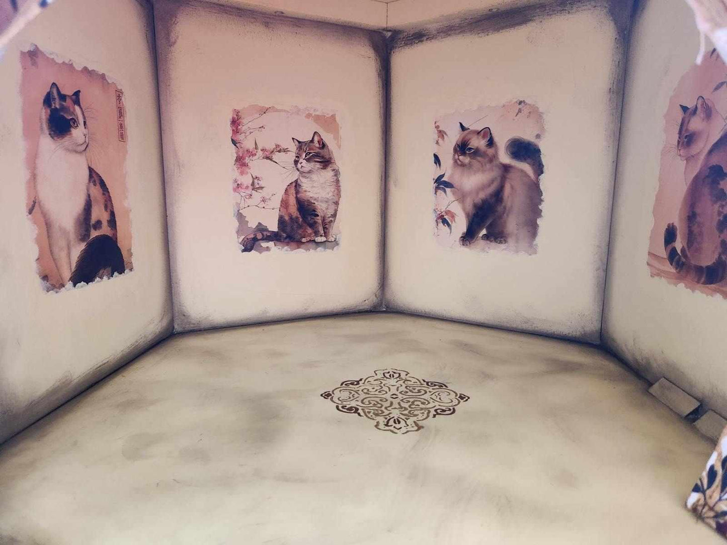 Custom Order Option: Beautiful Siamese Cat Bed, Cat House, Pet Crate, Cat Lover Gift, End Table, Vintage 70s Hexagon Japanese Art Retro