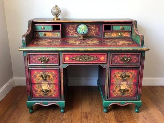 Custom Order Option: Antique Rolltop Writer's Desk Retro Vintage Crystal Ball Fortune-Teller Divination Reader Art Home Study Office Decor