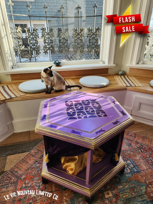 Custom Order Option: Witchy Cat Bed, Cat House, Cat Gifts, Pet Crate, Pet Kennel, End Table, Vintage 70's Hexagon Shape, Cat Lover Gift