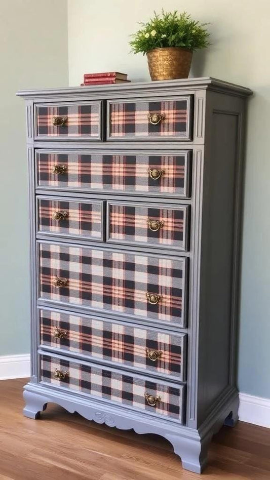 Custom Order Option: Upcycled Antique Sassenach Plaid-Themed Vintage Bedroom Furniture Set-Tall Dresser Retro Scottish Highlands Clan Tartan