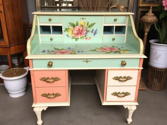 Custom Order Option: Antique Rolltop Writer's Desk Country Cottage Core, Retro Florist Receptionist Art Vintage Home Study Office Decor