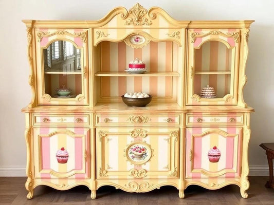 Custom Order Option: Upcycled Antique Buffet China Hutch Bakery Shop Deserts Pastries Cupcakes Baker Art Vintage Home Decor Storage Cabinet