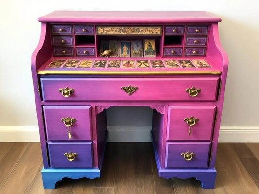 Custom Order Option: Antique Rolltop Writer's Desk LGBTQ2+ Pride Bisexual Flag Colors Retro Receptionist Art Vintage Home Study Office Decor