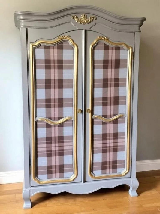 Custom Order Option: Upcycled Antique Sassenach Plaid-Themed Vintage Bedroom Furniture Set- Wardrobe Armoire Scottish Highlands Clan Tartan