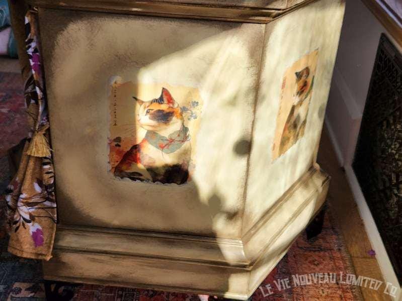 Custom Order Option: Beautiful Siamese Cat Bed, Cat House, Pet Crate, Cat Lover Gift, End Table, Vintage 70s Hexagon Japanese Art Retro