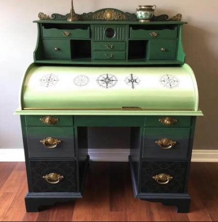 Custom Order Option: Antique Rolltop Writers Desk LGBTQ2+ Pride Aromantic Flag Colors Retro Receptionist Art Vintage Home Study Office Decor