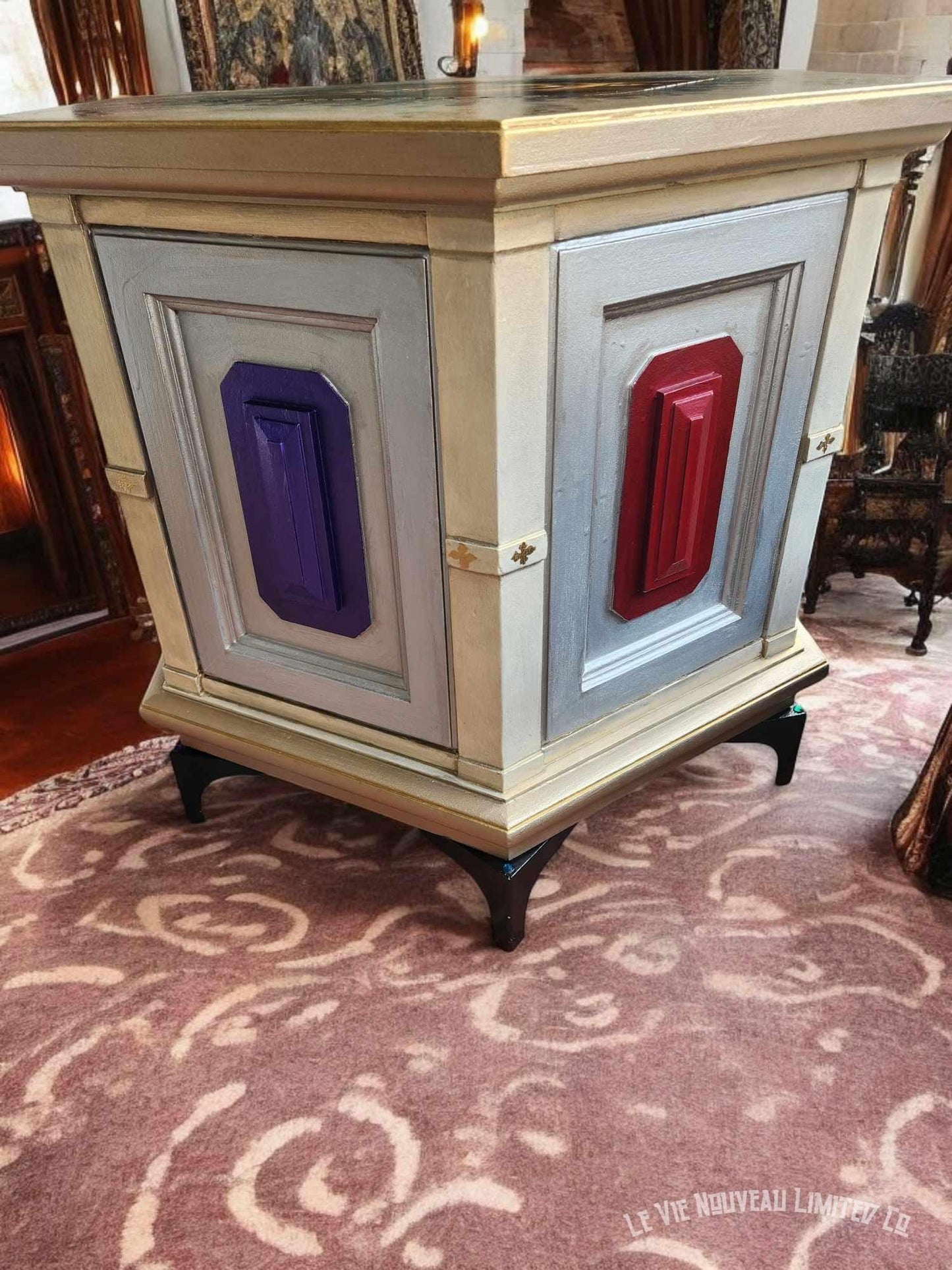 Yorkie Dog Bed Vintage Thomasville 70s Solid Wood Hexagon End Table & Dog Kennel Crate, Dog Lover Gift, Unique small Dog Pet Furniture