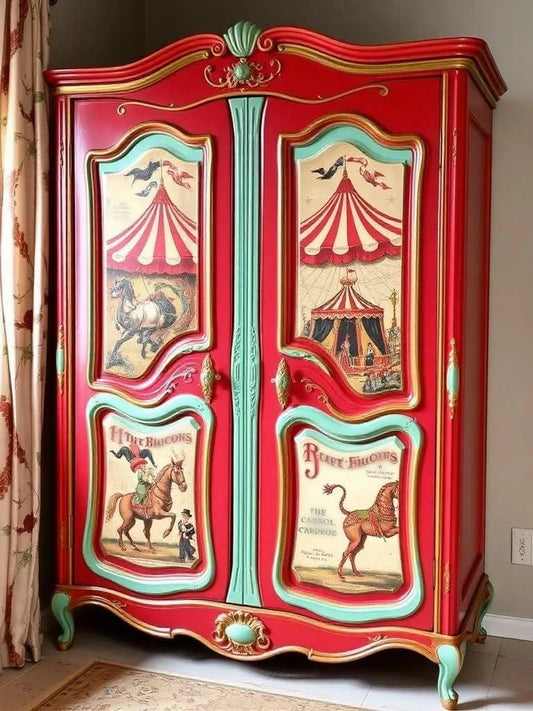 Custom Order Option: Upcycled Antique Ornate Painted Armoire Wardrobe Vintage Home Decor Retro Carnival Circus Art Unique Gift