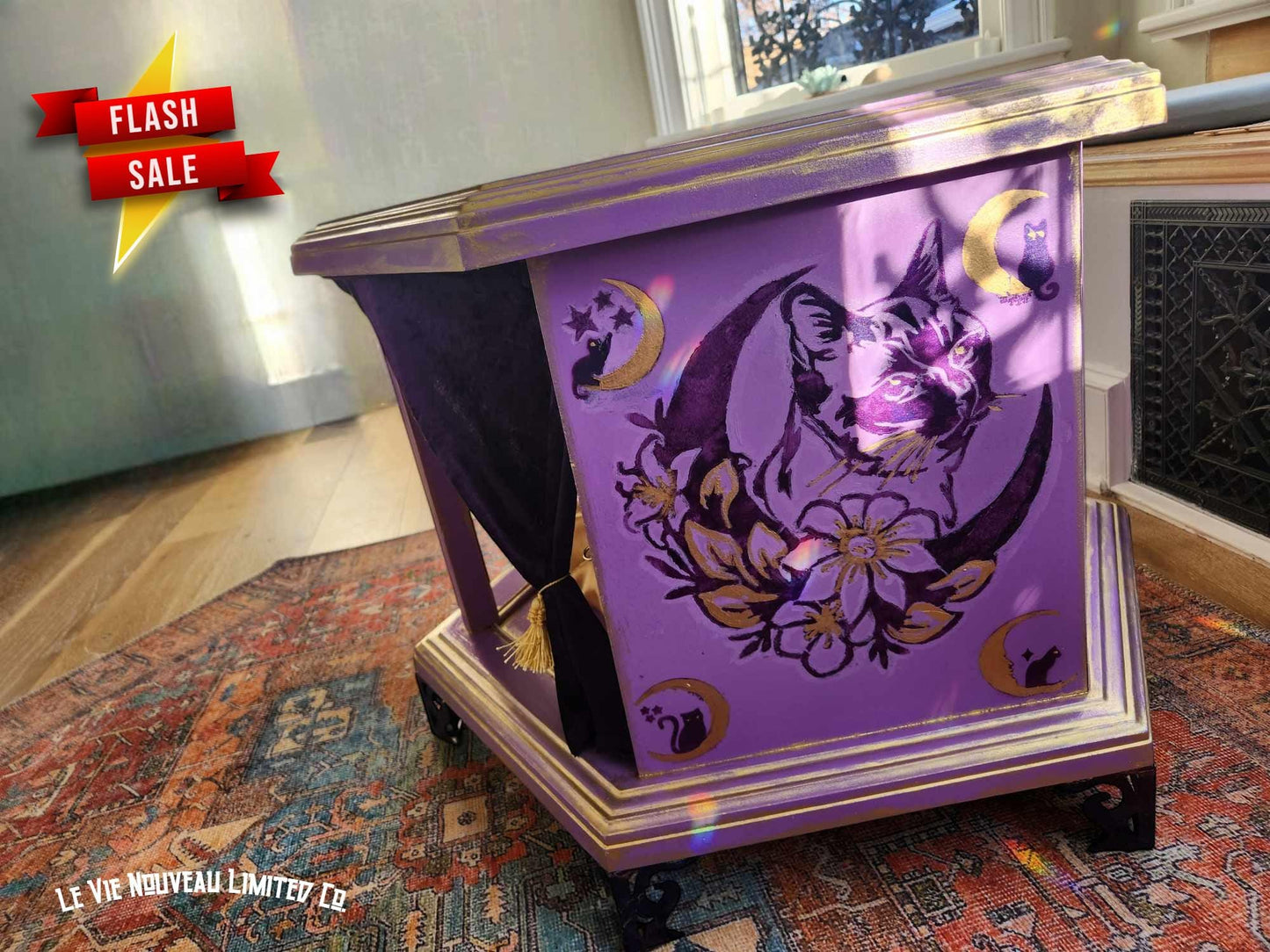 Custom Order Option: Witchy Cat Bed, Cat House, Cat Gifts, Pet Crate, Pet Kennel, End Table, Vintage 70's Hexagon Shape, Cat Lover Gift