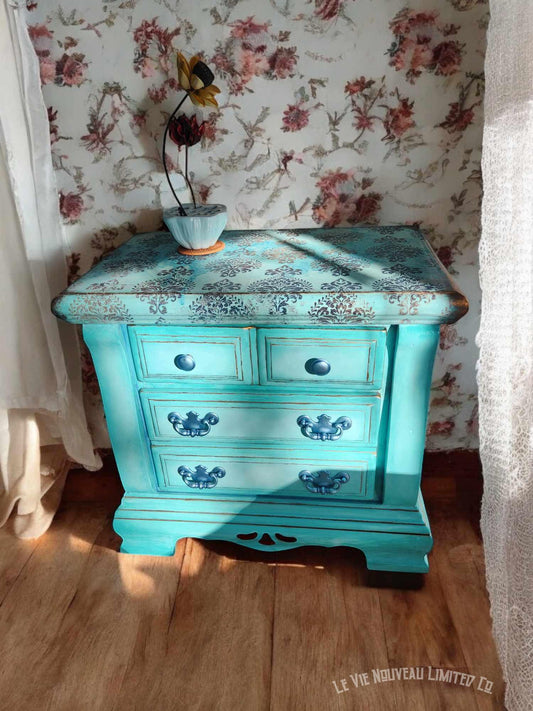 CUSTOM ORDER OPTION: Tiffany Blue Shabby Chic Boho Home Decor, Cottage Core Refinished Vintage Nightstand Unique Art Accent End Table