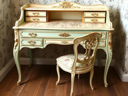 Custom Order Option: Antique Rolltop Writer's Desk Retro Mint Leaves-Themed Art Upcycled Vintage Receptionist Home Study Office Decor