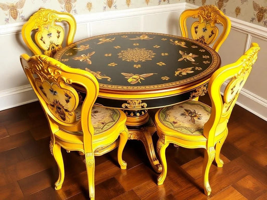 Custom Order Option: Upcycled Antique Retro Beehive Honeybee Honeycomb Table + Chairs Set Vintage Home Décor