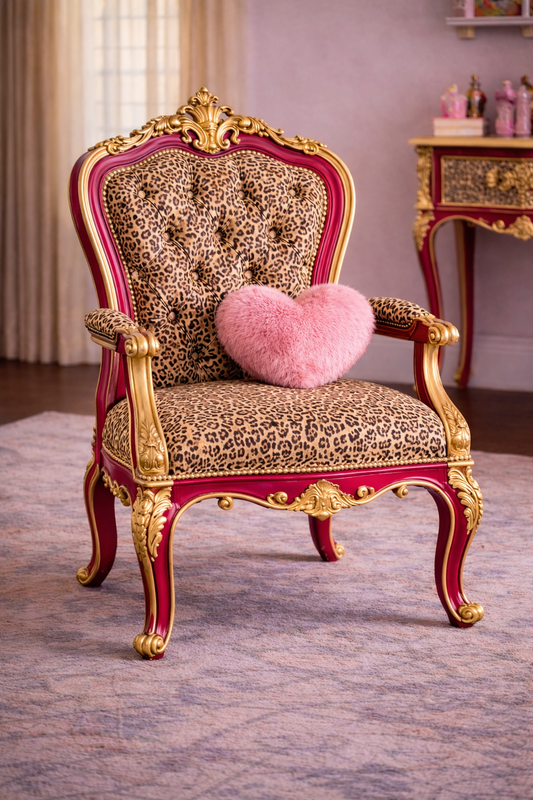 Custom Order Option: Upcycled Antique Cherry Cheetah Art Vintage Bedroom Furniture Set- Accent Chair