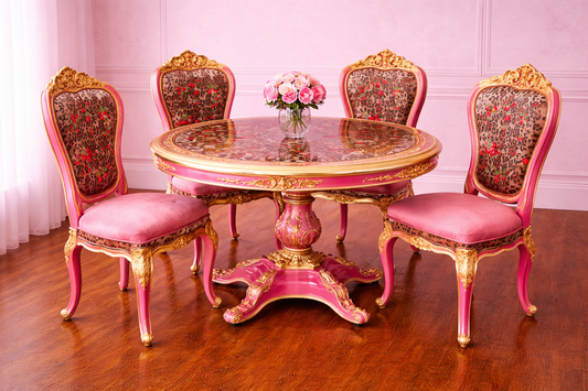 Custom Order Option: Upcycled Antique Retro Cherry Cheetah Table + Chairs Set Vintage Home Décor