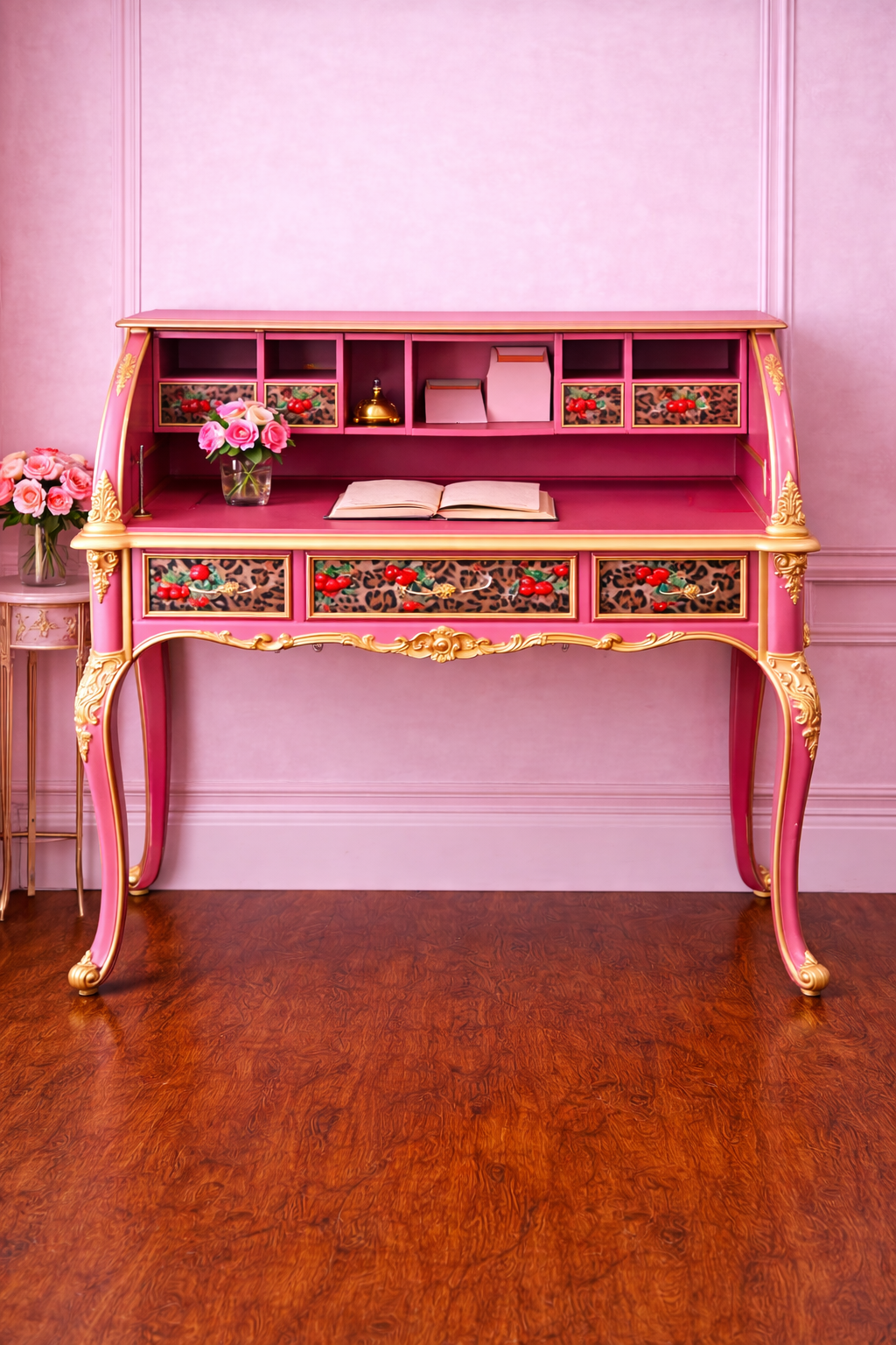 Custom Order Option: Upcycled Antique Rolltop Writer's Desk Cherry Cheetah Retro Home Office Décor