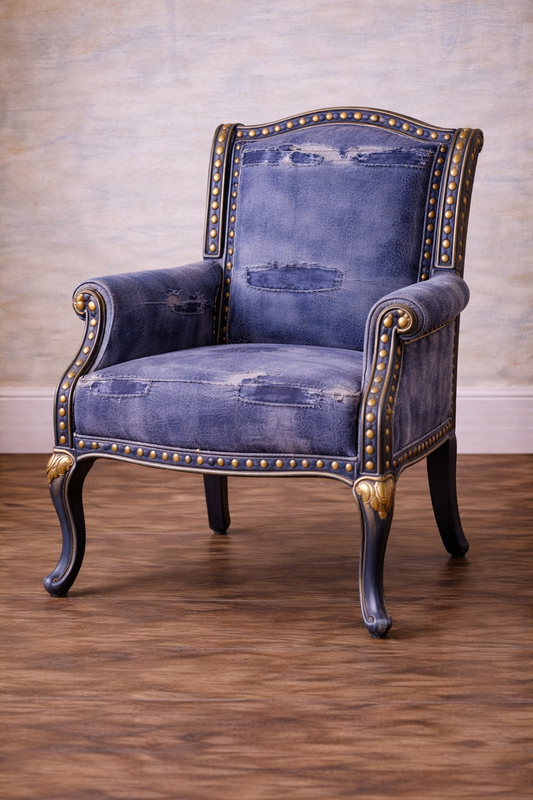 Custom Order Option: Upcycled Antique Torn Denim Art Vintage Bedroom Furniture Set- Accent Chair