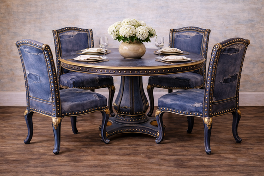 Custom Order Option: Upcycled Antique Retro Torn Denim Table + Chairs Set Vintage Home Décor