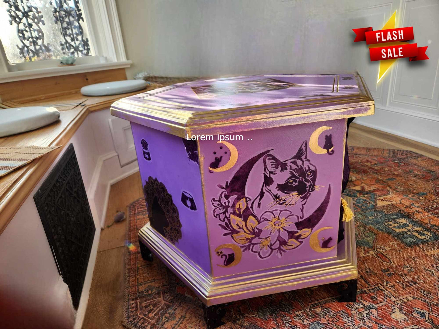 Custom Order Option: Witchy Cat Bed, Cat House, Cat Gifts, Pet Crate, Pet Kennel, End Table, Vintage 70's Hexagon Shape, Cat Lover Gift