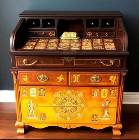 Custom Order Option: Antique Roll-Top Writer's Desk LGBTQ2+ Pride Bear Flag Colors Retro Receptionist Art Vintage Home Study Office Decor