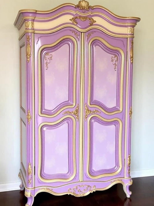 Custom Order Option: Upcycled Antique Ornate Painted French Armoire Wardrobe Home Decor Vintage Romantic Soft Colors & Retro Art Unique Gift