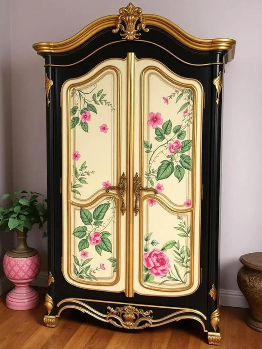 Custom Order Option: Upcycled Antique Ornate Painted French Armoire Wardrobe Home Decor Vintage Bold Bright Colors & Retro Art Unique Gift