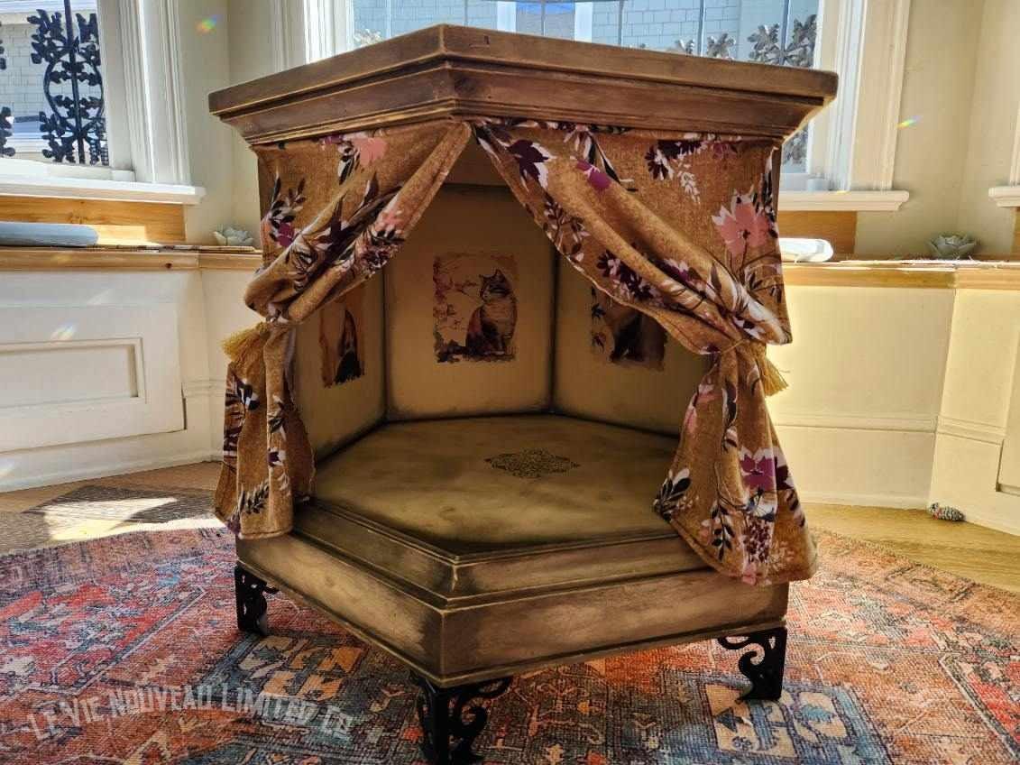 Custom Order Option: Beautiful Siamese Cat Bed, Cat House, Pet Crate, Cat Lover Gift, End Table, Vintage 70s Hexagon Japanese Art Retro