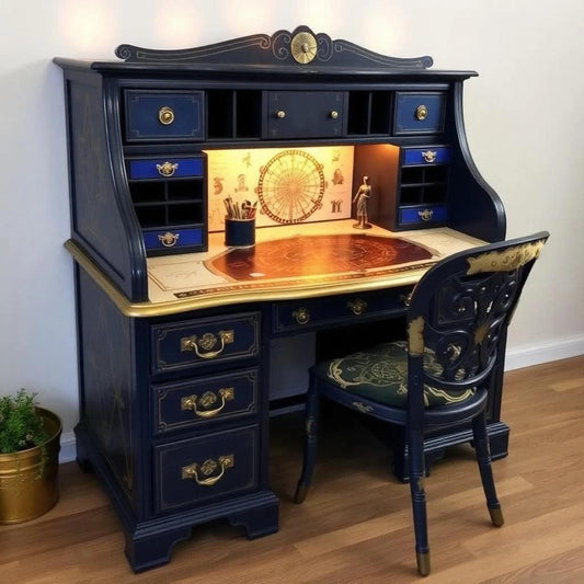 Custom Order Option: Antique Rolltop Writer's Desk Astrology Natal Chart Reader Retro Receptionist Art Vintage Home Study Office Decor