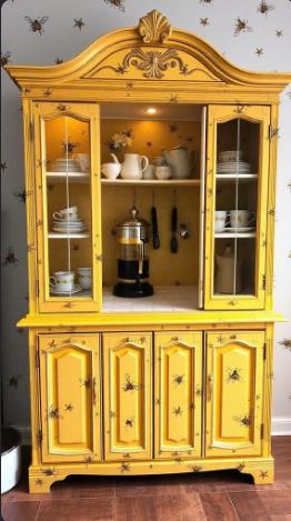 Custom Order Option: Antique Upcycled Armoire Coffee Hutch Tea Nook Beverage Bar Java Station Storage Dining Room Cabinet - Yellow