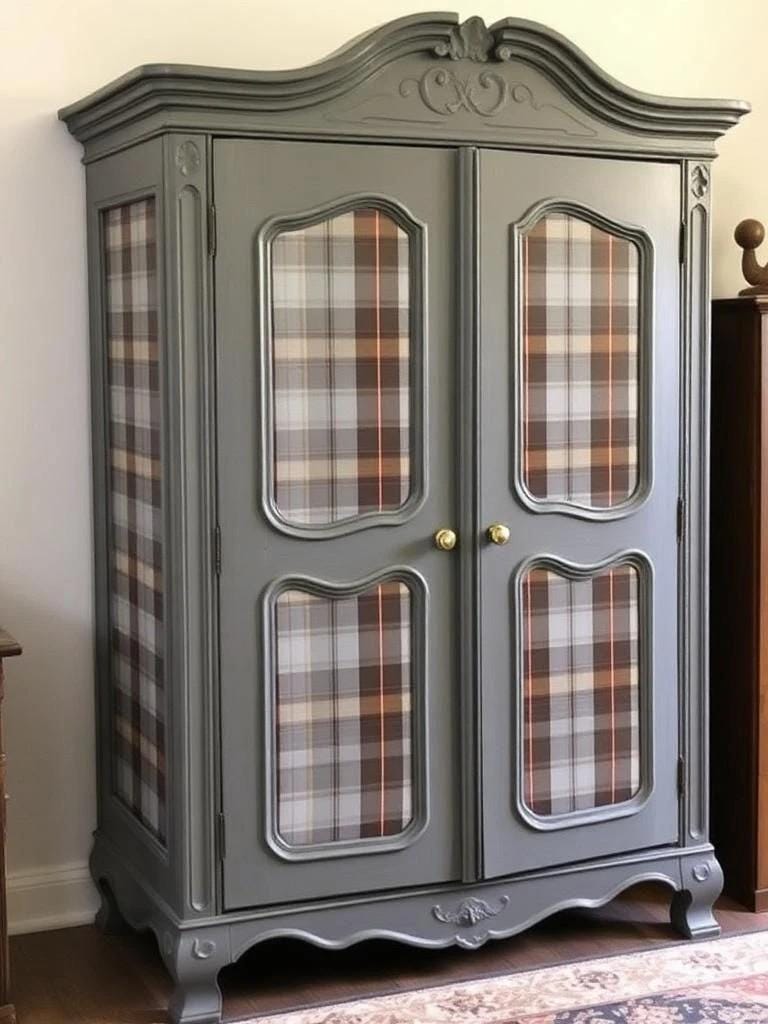 Custom Order Option: Upcycled Antique Sassenach Plaid-Themed Vintage Bedroom Furniture Set- Wardrobe Armoire Scottish Highlands Clan Tartan