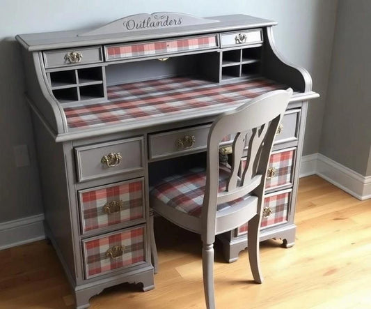 Custom Order Option: Upcycled Antique Rolltop Writer's Desk Sassenach Plaid Retro Home Office Decor Vintage Scottish Highlands Clan Tartan