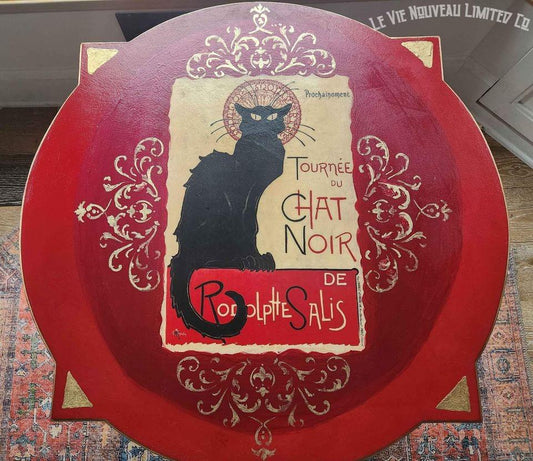 Custom Order Option: Can-Can Cat House Vintage 70s End Table, Le Chat Noir Art Nouveau Hand Painted French Shop Cat Den, Home/Shop Decor