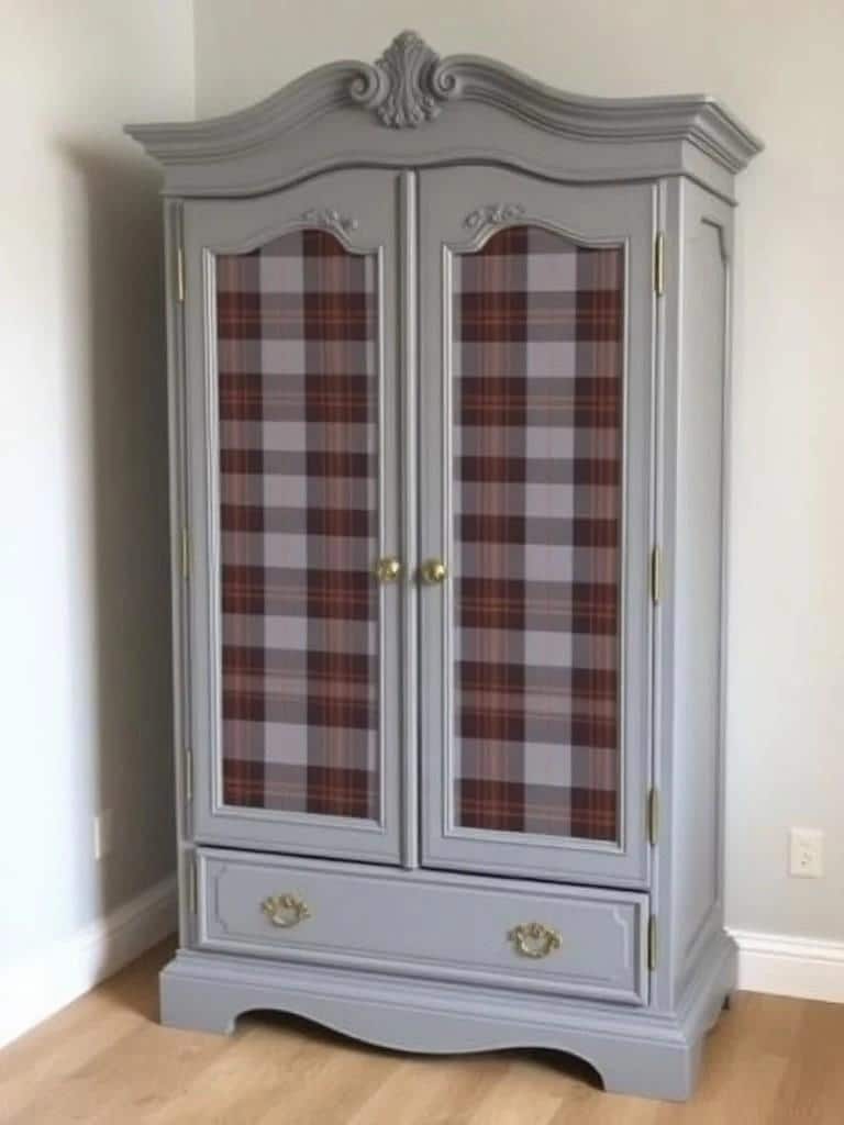Custom Order Option: Upcycled Antique Sassenach Plaid-Themed Vintage Bedroom Furniture Set- Wardrobe Armoire Scottish Highlands Clan Tartan